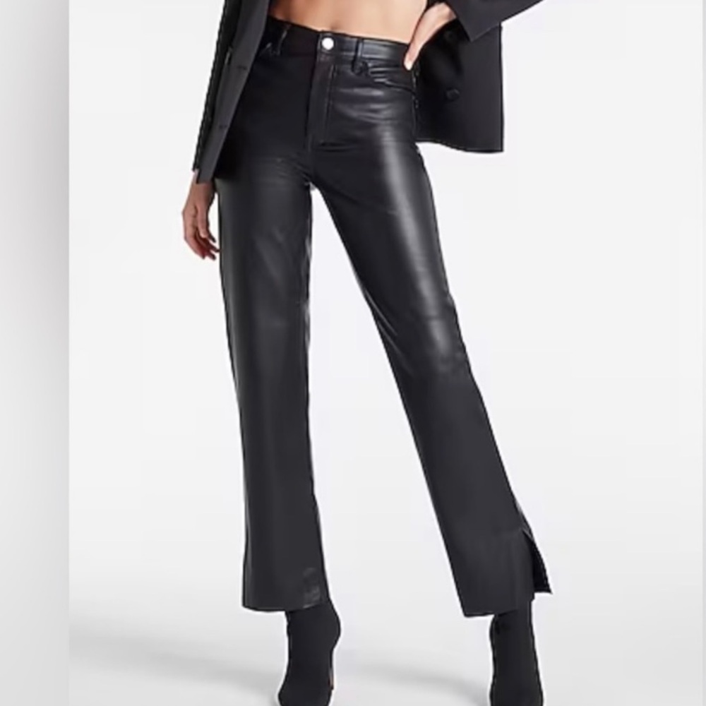 Express Super High Waisted Faux Leather Vented Hem Modern Straight Pant